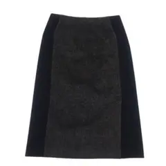 オフオン【38】Aラインスカート　膝下丈　バイカラー　ブラック×ブラウン系　毛混