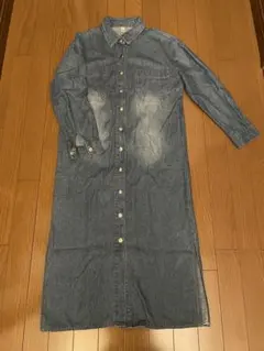 ダメージデニムシャツワンピース 長袖
