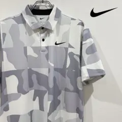 Nike ナイキDRI-FIT 迷彩柄ポロシャツ　白グレー　半袖　ゴルフ