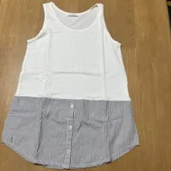 異素材切替 タンクトップ ホワイト ストライプ