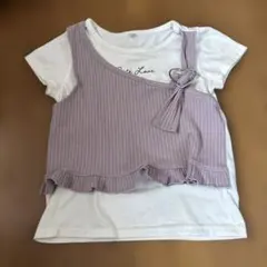重ね着風パープルホワイトTシャツ 120