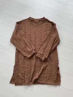 ブラウン ケーブル編み 長袖ニット 3L