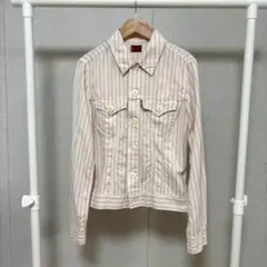 LEVI'S ストライプ コットン ジャケット M レディース 薄桃色 薄手