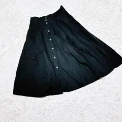 【ハッピーマリリン】フロントボタンAラインロングフレアスカート（3L-4L）黒のサムネイル