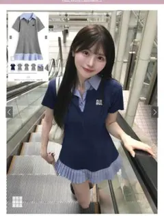 GRL ストライプ柄襟付プリーツニットミニワンピース[kz675] M