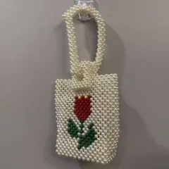 パールビーズ トートバッグ 赤いバラ