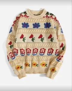 SHEIN 花柄 長袖ニットセーター L
