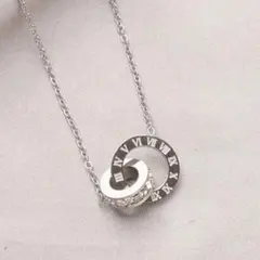 インターロッキング リング ネックレス ローマ数字 【シルバー クリスタル】