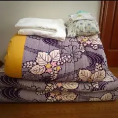 お値引き 鹿子柄 掛け敷き 綿組布団 クリーニング済み枕&枕カバー付き