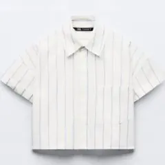 【美品】ZARA ザラ ストライプ ショート丈シャツ クロップド 韓国カジュアル