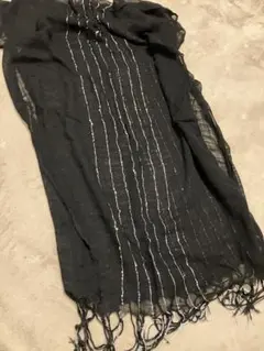 春ストール　黒　ラメ　キラキラ　フリンジ