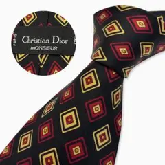 Christian Dior シルクネクタイ 幾何学柄 菱形 ブラック