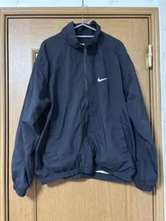 90s NIKE 刺繍ロゴ ナイロンジャケット フルジップ ブラック Mゆるだぼ