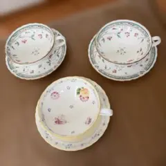 【Noritake】ジュヌフレール・花更紗 ティーカップ&ソーサー 3客セット