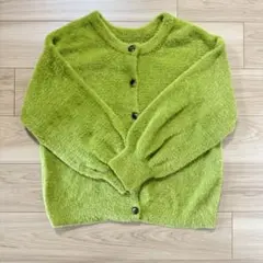 ライムグリーン カーディガン ボタン付き