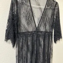 AZUL by moussy/ロングカーディガン レース アズール ブラック