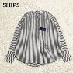 【新品】SHIPS バンドカラーシャツ　グレー 個性的衿デザイン　オーバーサイズのサムネイル
