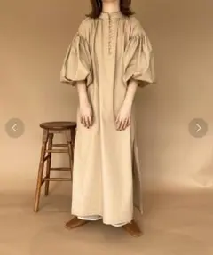 ✨人気I am マキシ丈パフスリーブボリュームマキシ丈ワンピース✨ベージュ　F