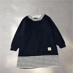 820＊ノーブランド【M】トップス　新品　タグ　長袖　裏起毛　ネイビー　ボーダー