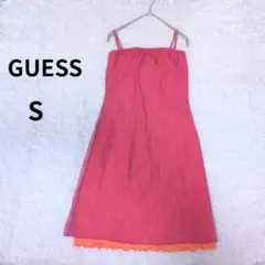 【GUESS】ゲス チュール重ね着キャミワンピース Sサイズ ピンク×オレンジのサムネイル