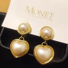 MONET　モネ　イヤリング　ゴールド　ブラブラ　ハート　パール　長い　揺れる