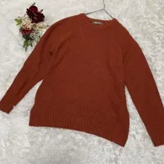 【nano universe 】オレンジ 編み込み 長袖ニット(M)ゆったり