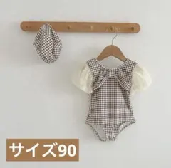 【新品】 残りわずか！ 90 ベビー　水着　チェック柄　帽子付き　海　プール