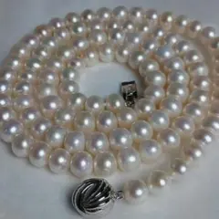 アコヤ　パール　本真珠　ロング　ネックレス　Silver刻印　7,0～7,6mm