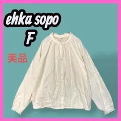 極美品　[ehka sopo] レース付 ブラウス　長袖　コットン　バンドカラー