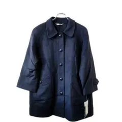 ウールコート カシミヤ ラム混 厚手 ネイビー L 上品 冬 ジャケット 羽織り