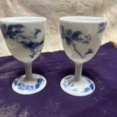 青い花模様のワイングラス 2個セット