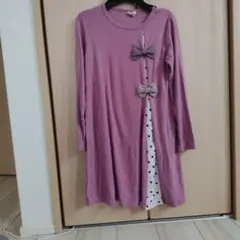 Bee 　薄紫 長袖 ワンピース リボン付き