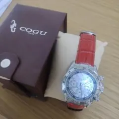 極美品 cogu 自動巻き オープンハート 裏スケルトン 白革ベルト 腕時計 