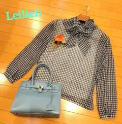 レリアン ボウタイ ハウンドトゥースパターン千鳥格子 シアーシャツブラウス9M