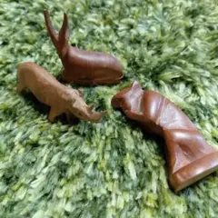 木製動物彫刻3点セット 鹿・象・クマ