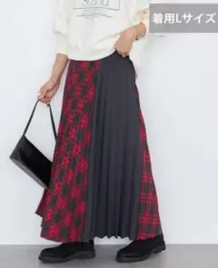 アソートチェックプリーツスカートグレー L アメリカンホリック 赤