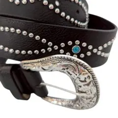 【ラスト1点】メンズ ベルト スタッズ ウエスタン ターコイズ アメカジ 黒