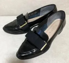 美品　DIANA　ダイアナ　平リボンオペラシューズ　ブラック　24cm