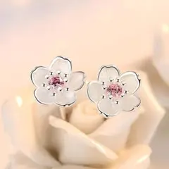 ★シルバー925 桜デザイン ジルコニア フラワーピアス