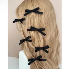 リボン ヘアクリップ ヘアピン ブラック ヘアアクセ リボンクリップ