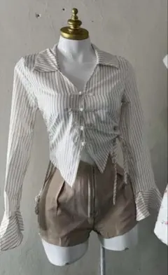 白シャツ S クロップド調整可 韓国 y2k