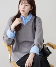 DISCOAT シャツレイヤードプルオーバー　グレー　F