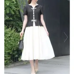 現行品✨ ストロベリーフィールズ　ダブルリボンドッキングワンピース フレア 現行品✨ ストロベリーフィールズ ダブルリボンドッキングワンピース