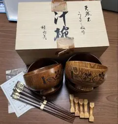 お値下げ、川連漆器、筍柄夫婦椀、お箸付き、未使用。箱にマジックで