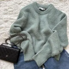 ZARA ミントグリーン クルーネック ニット