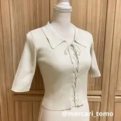 【超美品】AZUL by moussy レースアップ5分袖ニットシャツ F