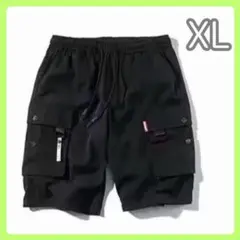 【新品】カーゴパンツ サイドポケット ハーフパンツ 短パン 黒 XL サイズ