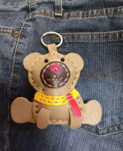 値下げ❤️　レザー ベア キーリング くま ハンドメイド　革　14までネコポス