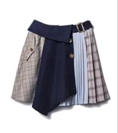 REDYAZEL 切り替え異素材MIXチェックミニスカート