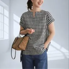 【美品】URBAN RESEARCH DOORS リネン　チェック ブラウス Mのサムネイル
